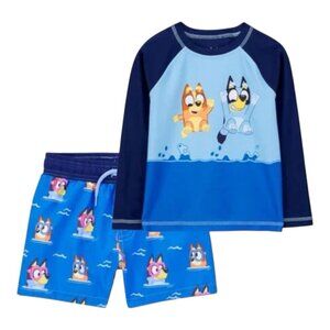 Carter’s 2-piece Bluey Rashguard & Swim Trunk Set Size 3T Long Sleeves UPF 50+